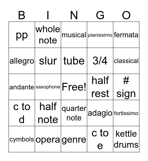 MUSCIAL TERMS Bingo Card
