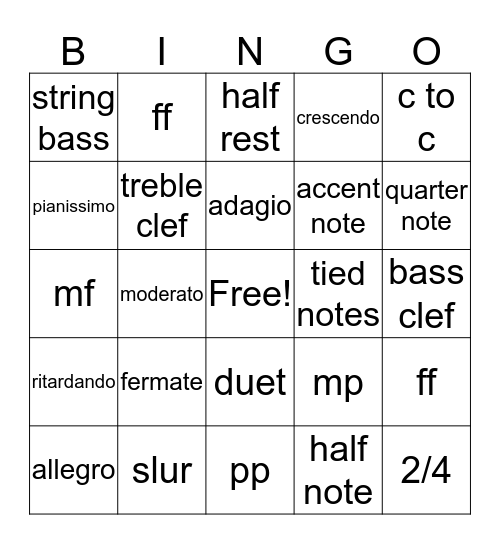 MUSICAL TERMS Bingo Card