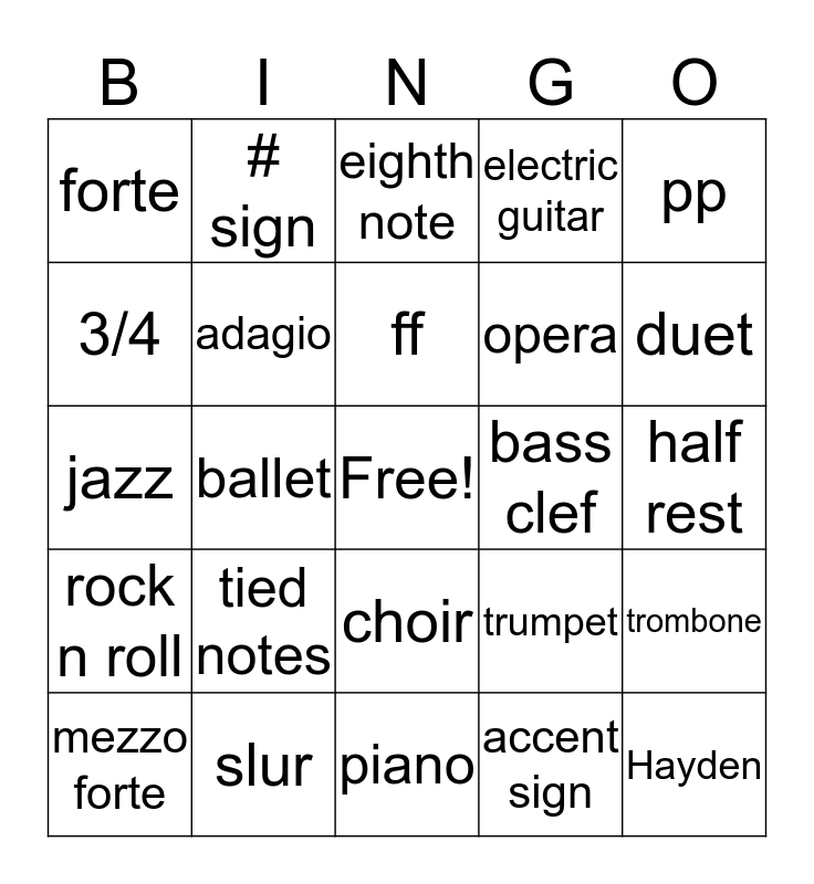 MUSICAL TERMS Bingo Card