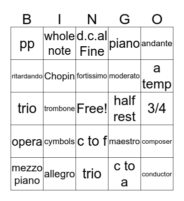 MUSICAL TERMS Bingo Card