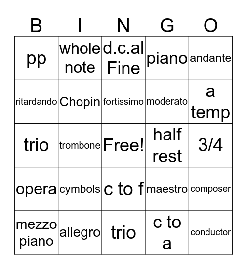 MUSICAL TERMS Bingo Card