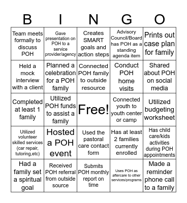 Pathway of Hope Bingo Card