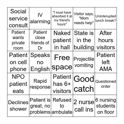 Nurse Bingo Card