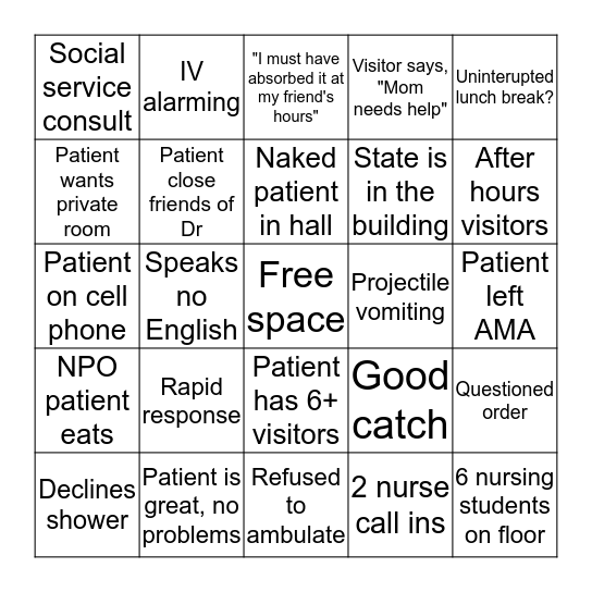 Nurse Bingo Card