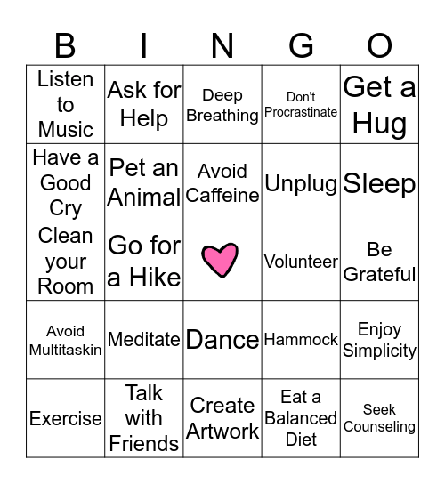 Healthy Habits BINGO Card