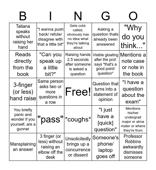 Section 3 Bingo Card