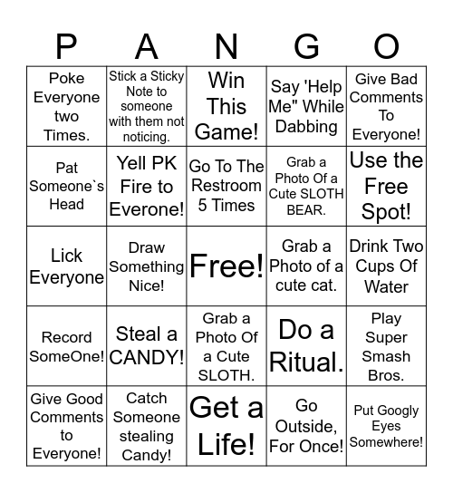 Pango Bingo Card