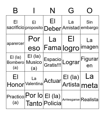 Awesome Spanish Bingo!! Bingo Card