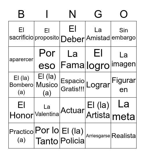 Awesome Spanish Bingo!! Bingo Card