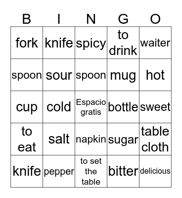 El restuarante Vocab/ Sabores Bingo Card