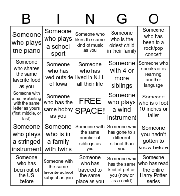 Get-to-know-you Bingo: YOUTH Bingo Card