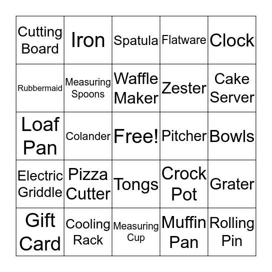 Nathan & Nicole Gift Bingo Card