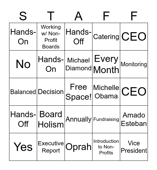 STAFF & BOARDS  Bingo Card