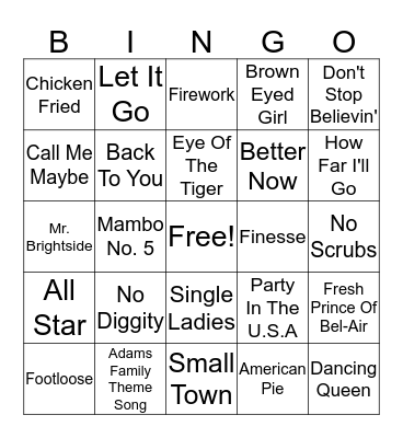LVC Song Bingo Card