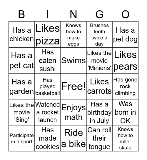 Experience Bingo Card