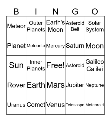 Space Bingo Cards Bingo Card