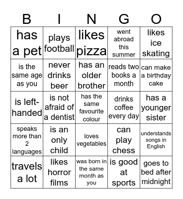 Find someone who Bingo Card