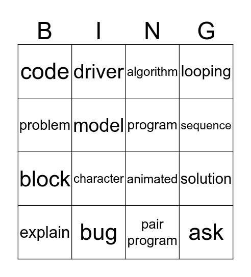 PLTW Bingo Card