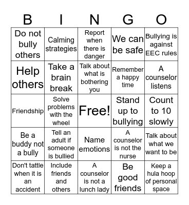 Guidance BINGO Card