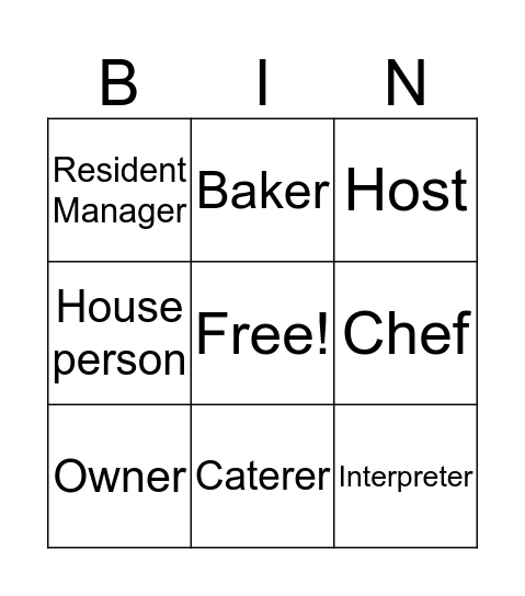 Hospitality and Tourism Bingo Card