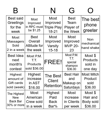 Stylists Bingo February (this is weekly) Bingo Card