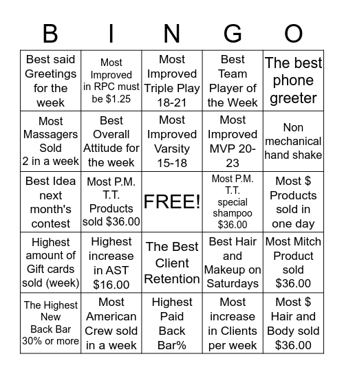 Stylists Bingo February (this is weekly) Bingo Card