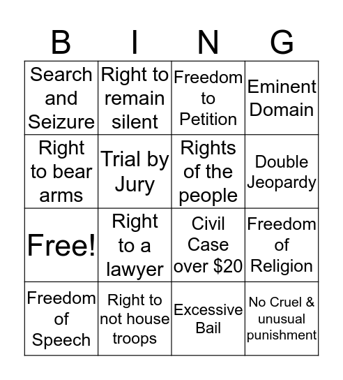 LJH - Bill of Rights Bingo Card
