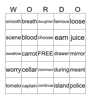 2R WORDO Bingo Card