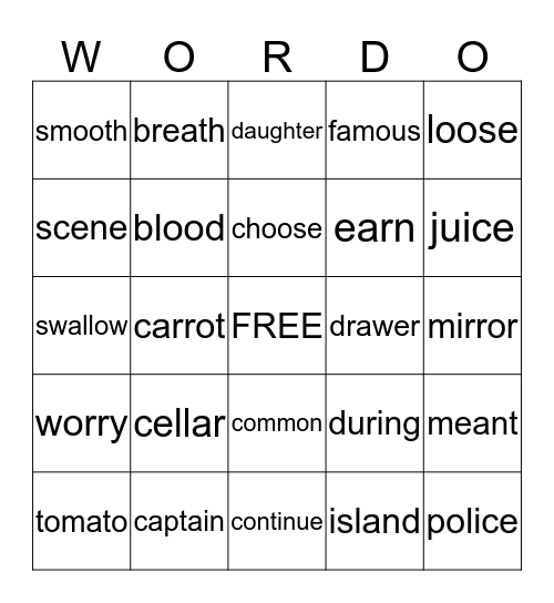 2R WORDO Bingo Card