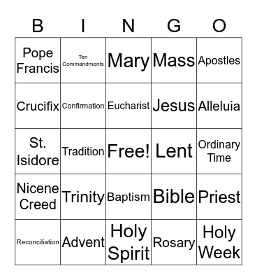Catechism Bingo Card