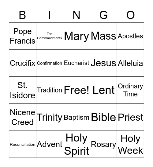 Catechism Bingo Card