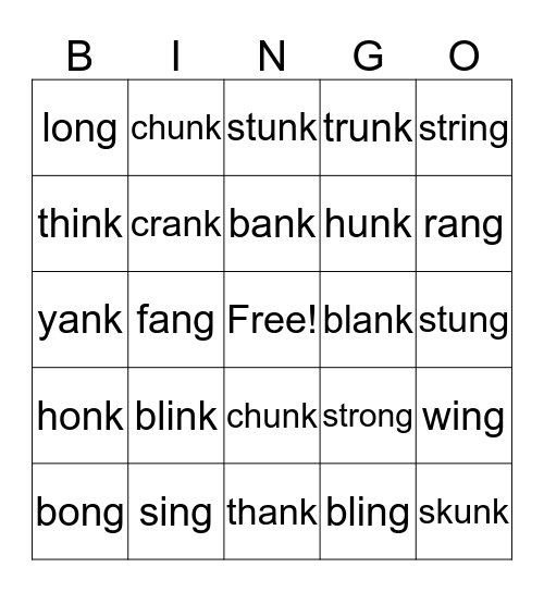 -ng, nk Bingo Card
