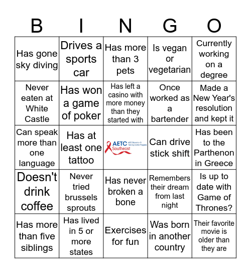 Southeast AETC - Partner Meeting 2019 Bingo Card