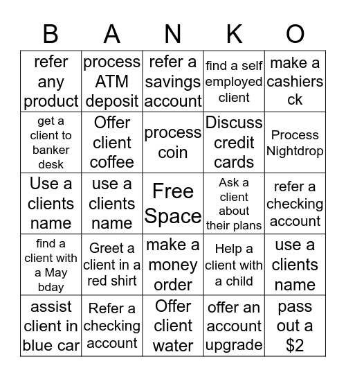 Bank-O Bingo Card