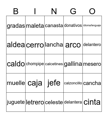 Vocabulary Bingo Card