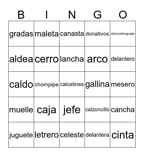 Vocabulary Bingo Card