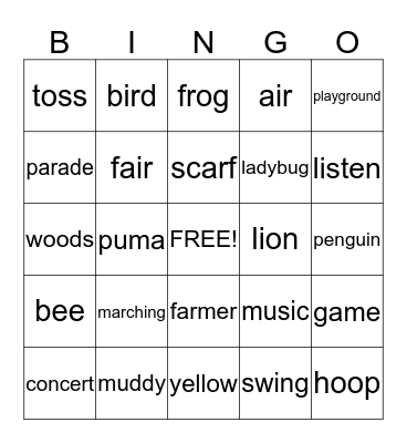 Vocabulary Bingo Card