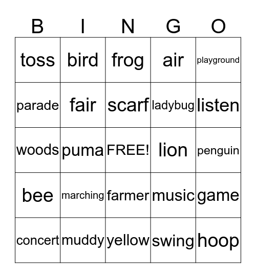 Vocabulary Bingo Card