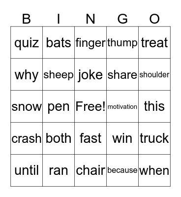 Spelling lists 1 through 11 Bingo Card