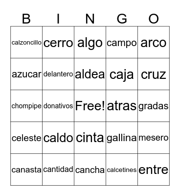 spanish bingo Card