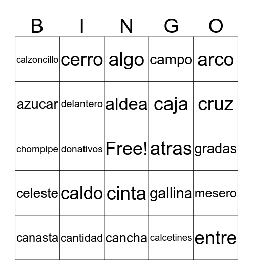 spanish bingo Card