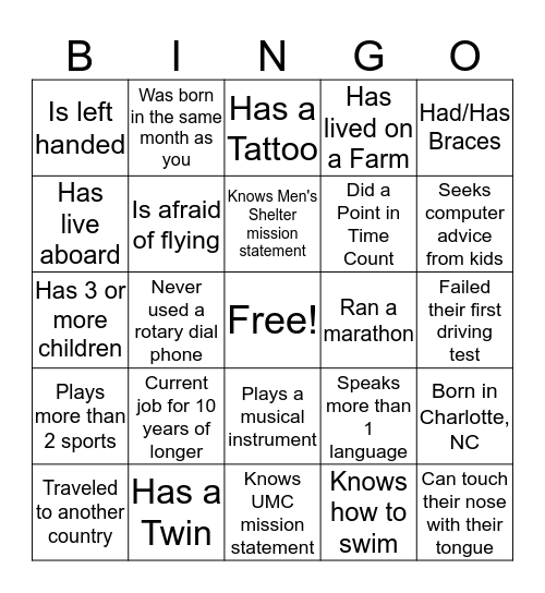 Getting to Know You Bingo Card