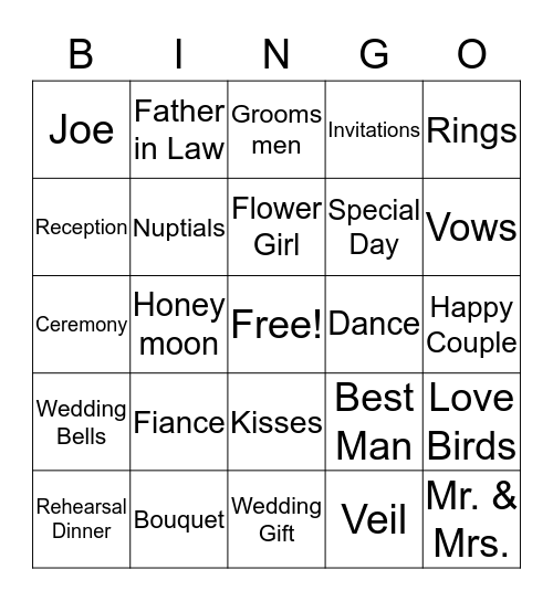 Tammy's Bridal Shower Bingo Card
