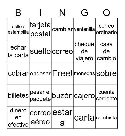 Spanish 3 Chapter 12 Group 2 Bingo Card