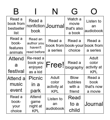SUMMER FUN- RELAX AND READ Bingo Card