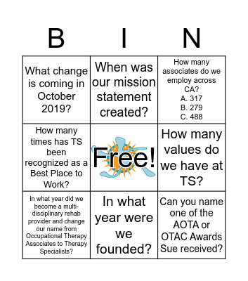 TS TRIVIA BINGO Card