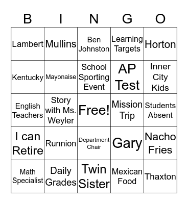 Tarter Bingo Card