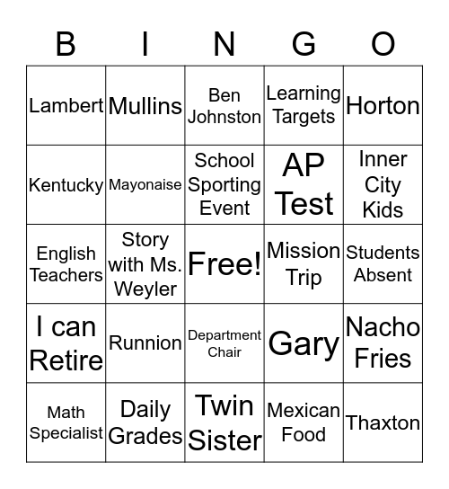 Tarter Bingo Card