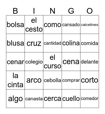 El Jersey Vocabulary Bingo Card