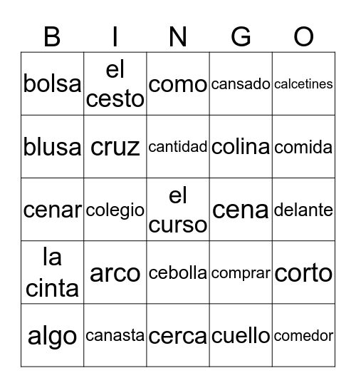 El Jersey Vocabulary Bingo Card